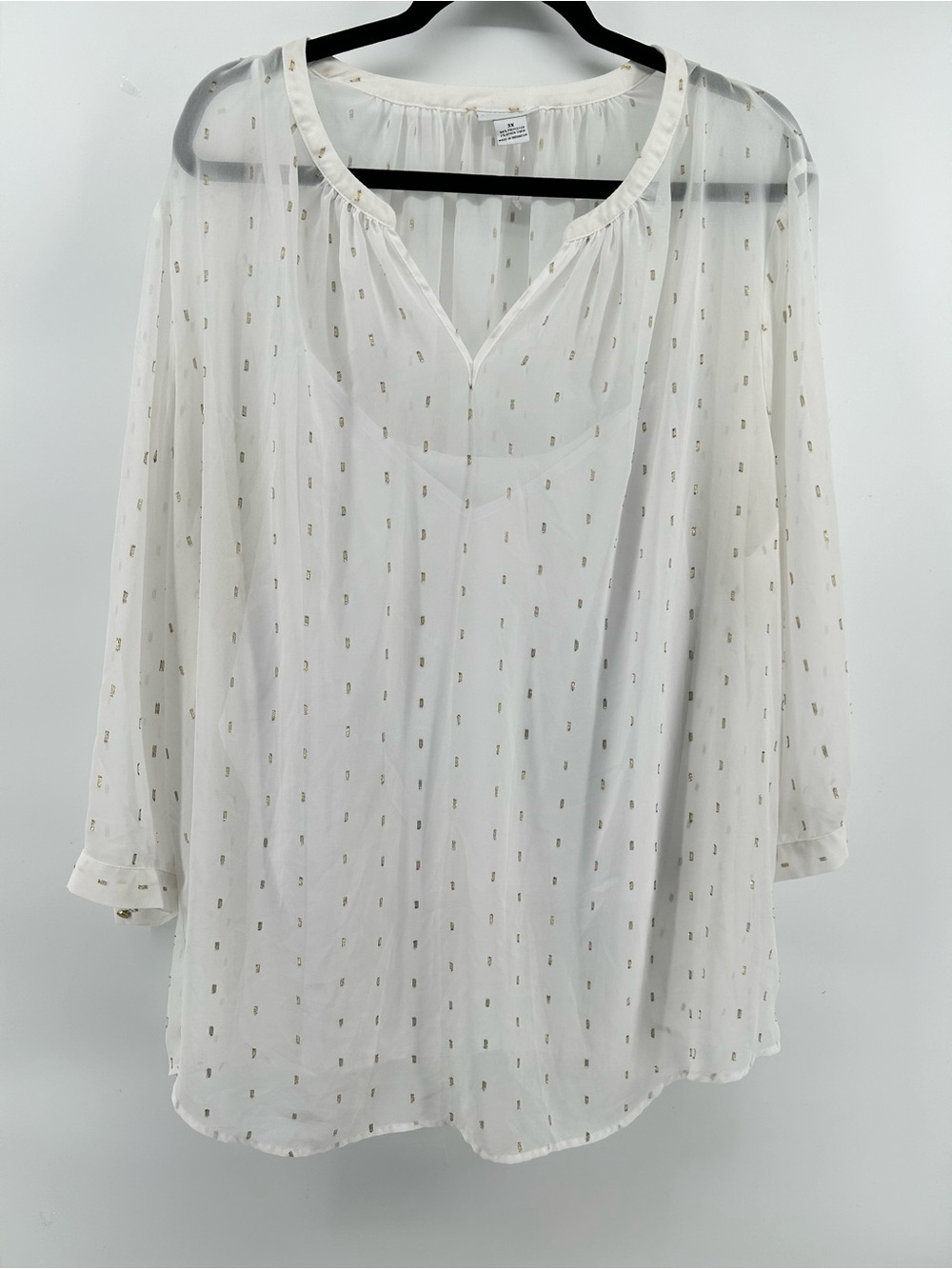 Liz Claiborne Sheer Blouse with Gold Dot Detail & White Cami Women's Size 3X